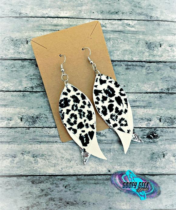Silver & Black Leopard Dangle Earrings